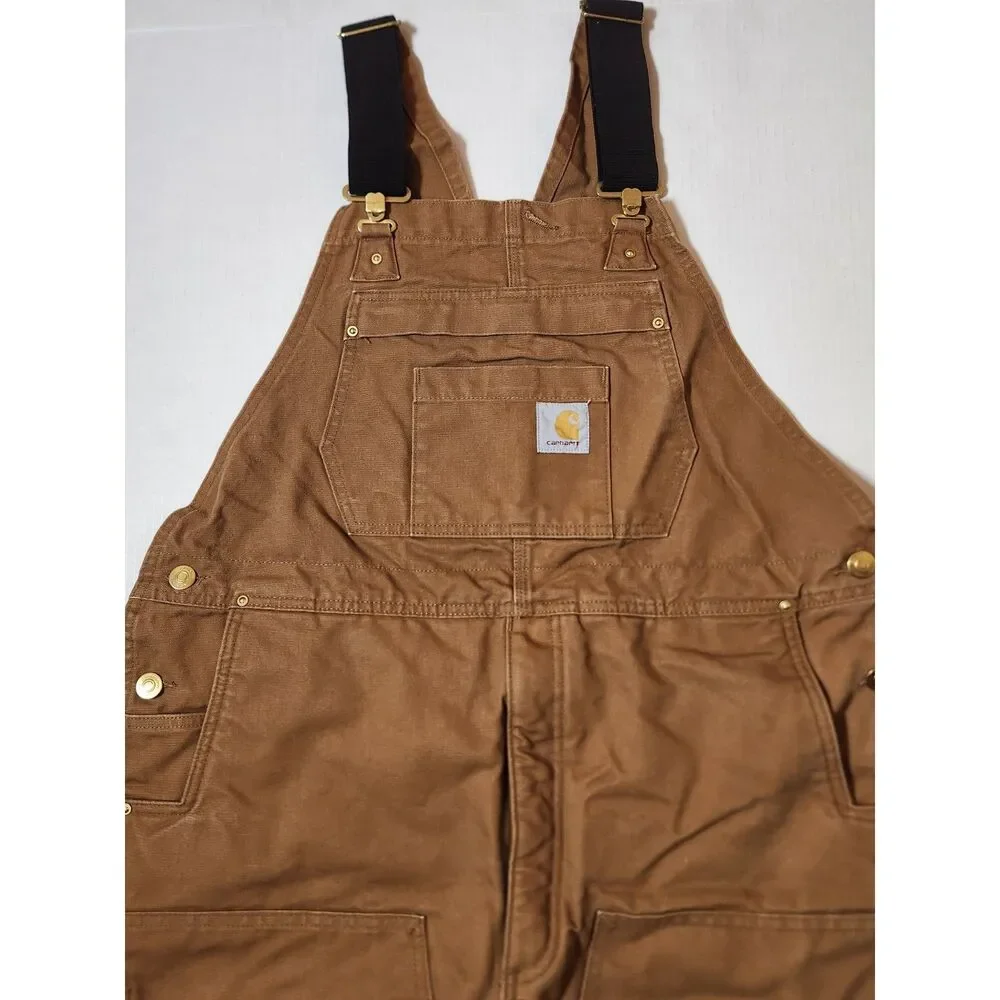 Carhartt Firm Duck Loose-Fit Insulated Bib Overalls Men’s Large Short Brown